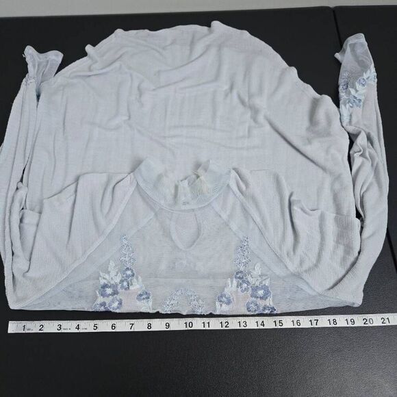 Free People Womens Saheli Embroidered Top Size Small Blue Mesh Peasant Coquette - Picture 6 of 7